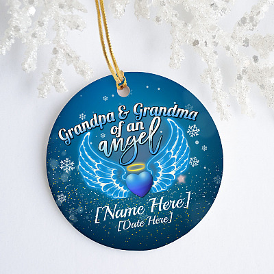 Alternative view of Personalized Grandpa And Grandma Of An Angel Miscarriage Memorial Christmas Circle Ornament Keepsake