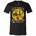 My Broom Broke So Now I Go Camping Funny Witch Halloween T-Shirt - V Neck, Black, V-Neck T-Shirt