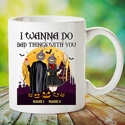 Alternative view of Personalized I Wanna Do Bad Things With You Halloween Couple Coffee Mug - Beer Stein - Water Bottle