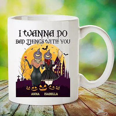 Personalized I Wanna Do Bad Things With You Halloween Best Friend Coffee Mug - Beer Stein - Water Bottle