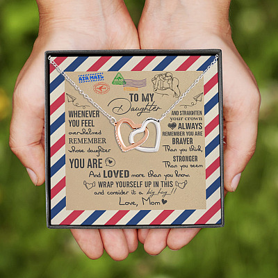 Alternative view of To My Daughter Whenever You Feel Overwhelmed Remember Whose Daughter You Are Interlocking Hearts Pendant Necklace