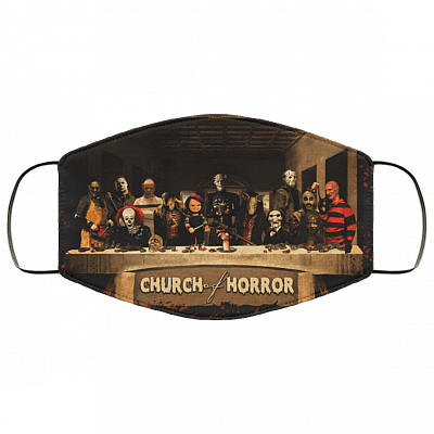 Church Of Horror Face Mask - Horror Movie Washable Reusable Custom Printed Cloth Face Mask Cover, White, Cloth Face Cover – Medium/Large