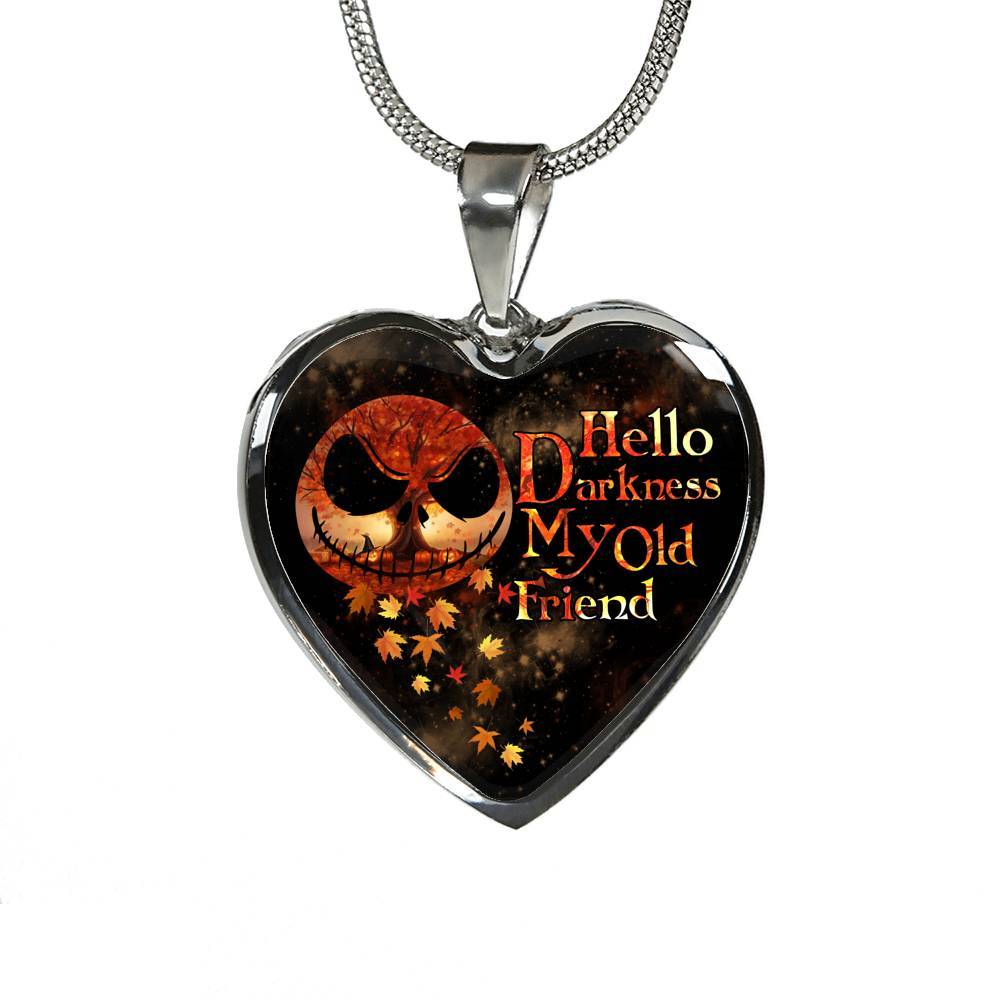 Jack Hello Darkness Night Before Halloween Skellington My Old Friend Pumpkin My Love Heart Pendant Necklace - Heart Luxury Necklace (Silver)