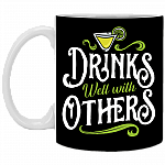 Drinks Well With Others - Ceramic Coffee Mug – Beer Stein – Water Bottle – Color Changing Mug, Black, 11 oz. White Mug