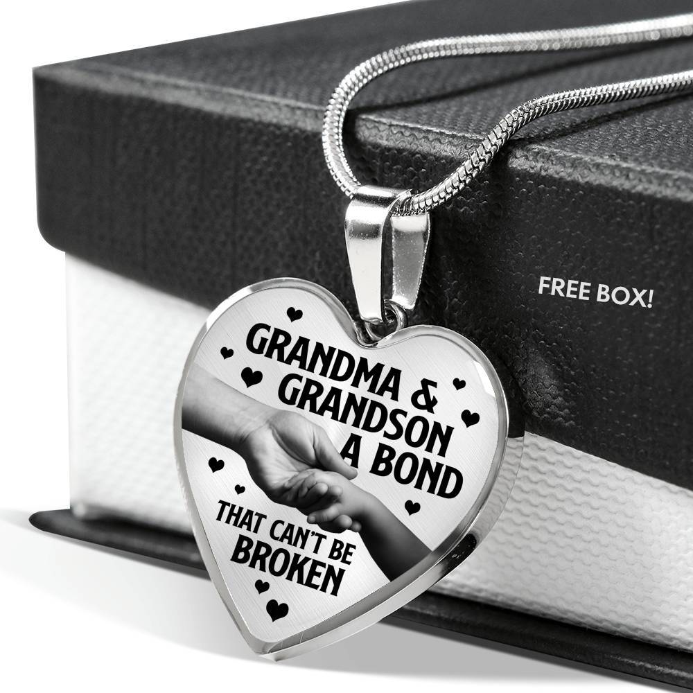 Grandma and Grandson a Bond That Can't Be Broken Heart Pendant Necklace - Heart Luxury Necklace (Silver)