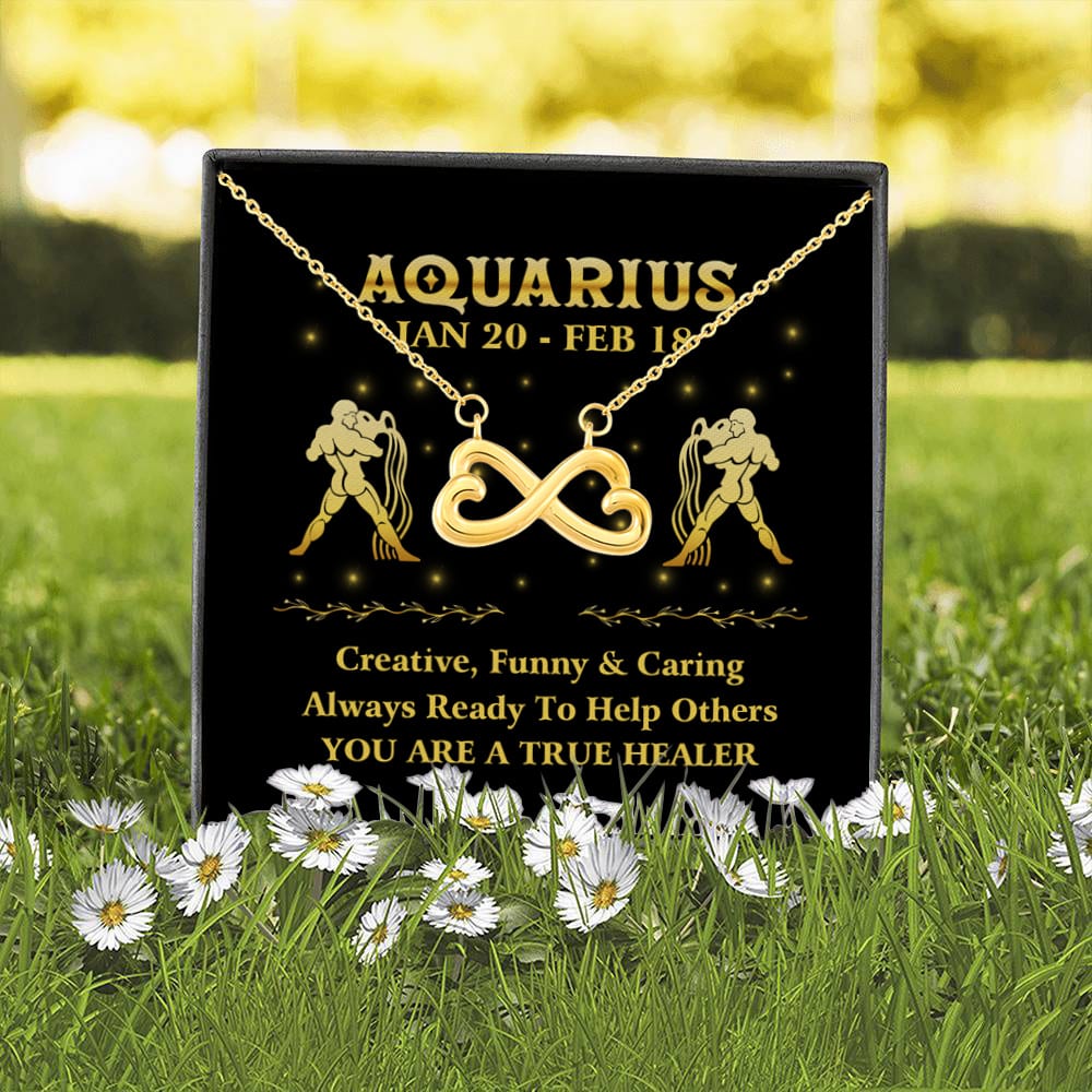 1Th. Zodiac Necklace Card Aquarius Infinity Heart Necklace (Gold) 2