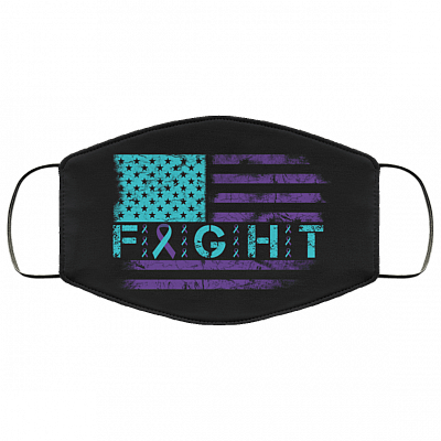 Suicide Prevention Awareness American Flag Fight Ribbon Washable Reusable Custom - Printed Cloth Face Mask Cover, Black, Cloth Face Cover – Medium/Large