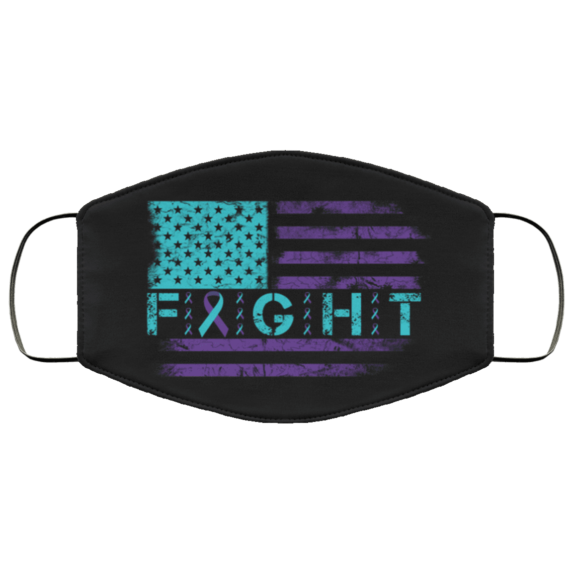 Suicide Prevention Awareness American Flag Fight Ribbon Washable Reusable Custom - Printed Cloth Face Mask Cover, Black, Cloth Face Cover – Medium/Large