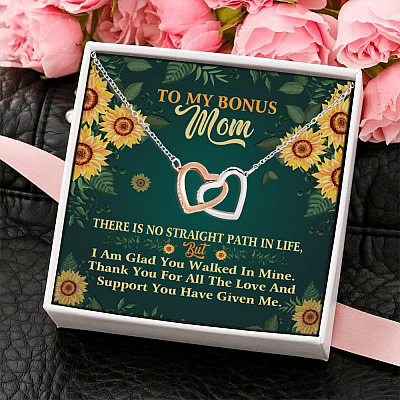 Alternative view of To My Bonus Mom Thank You For All The Love You Have Given Me Forever Interlocking Hearts Pendant Necklace