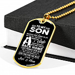 Mom to My Son Wherever Your Journey in Life May Take You I Pray You'll Always Be Safe Dog Tag Pendant Necklace - Dog Tag (Gold Plated)
