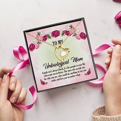 To My Unbiological Mom Family Isn't Always By Blood It's The People In Your Life Forever Love Pendant Necklace