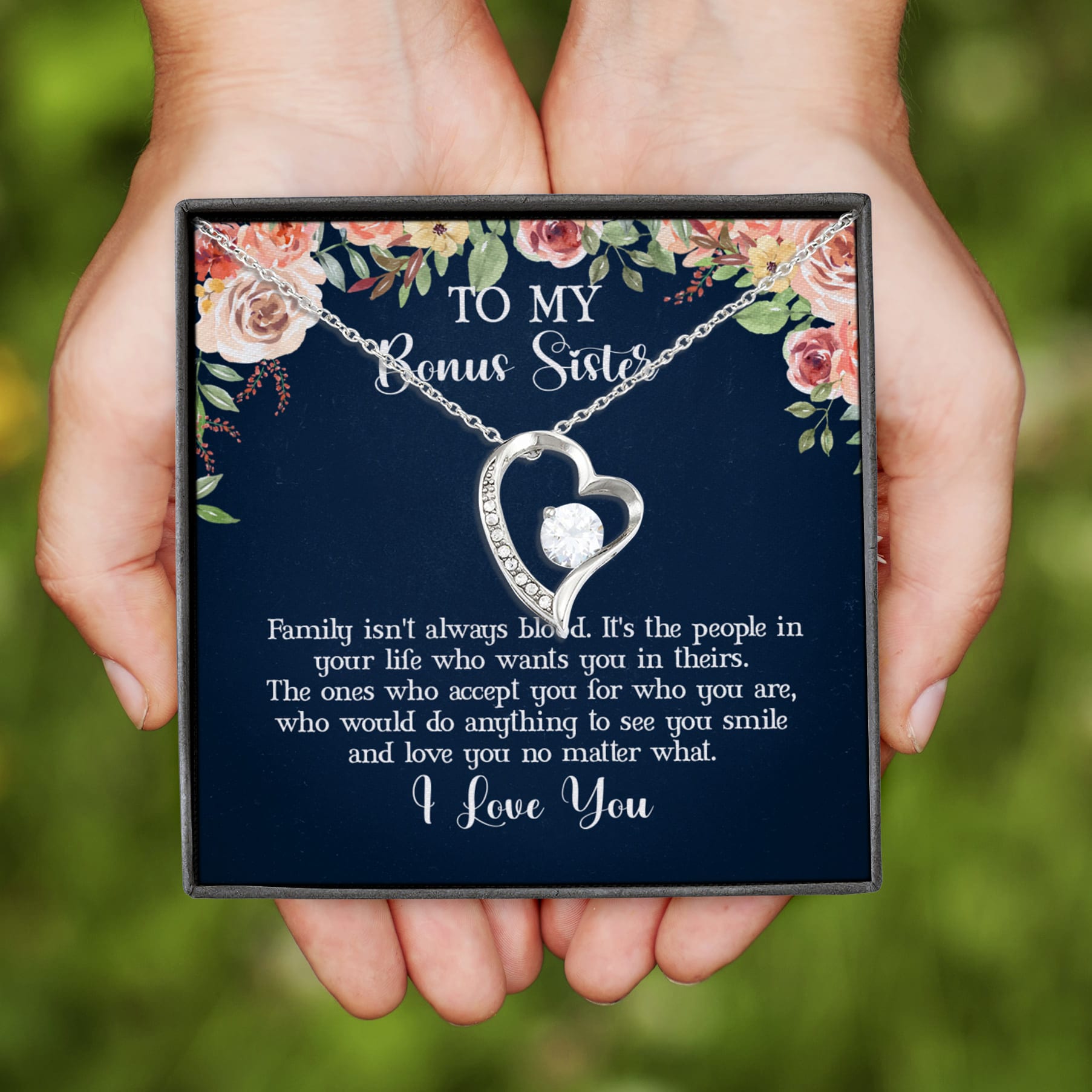 2VT. Bonus Sister Message Card Forever Love Necklace (Silver)