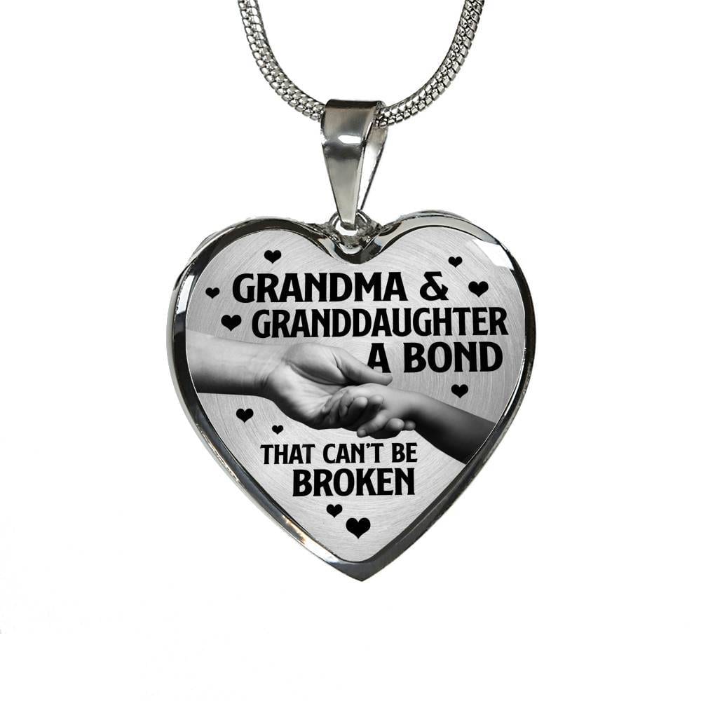 Grandma and Granddaughter a Bond That Can't Be Broken Heart Pendant Necklace - Heart Luxury Necklace (Silver)
