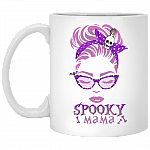 Spooky Mama Funny Halloween Gift Ceramic Coffee Mug - Water Bottle, White, 11 oz. White Mug