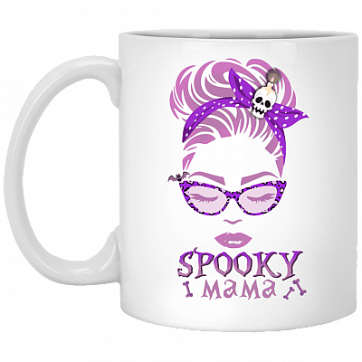 Spooky Mama Funny Halloween Gift Ceramic Coffee Mug - Water Bottle, White, 11 oz. White Mug