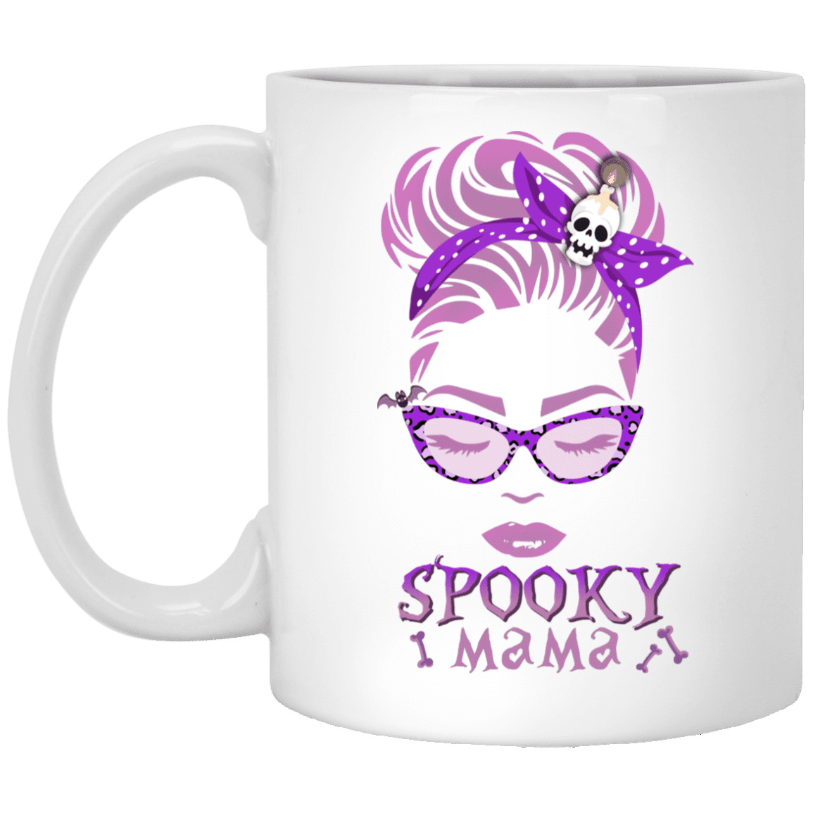 Spooky Mama Funny Halloween Gift Ceramic Coffee Mug - Water Bottle, White, 11 oz. White Mug