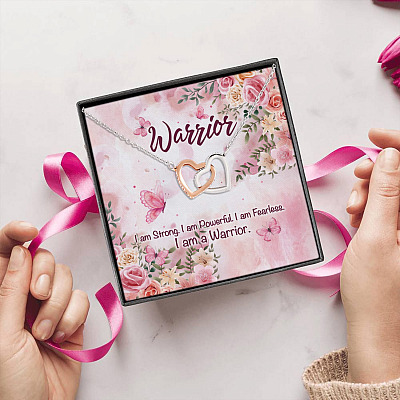 Single Mom I Am Strong I Am Powerful I Am Fearless I Am A Warrior Joined Interlocking Hearts Pendant Necklace