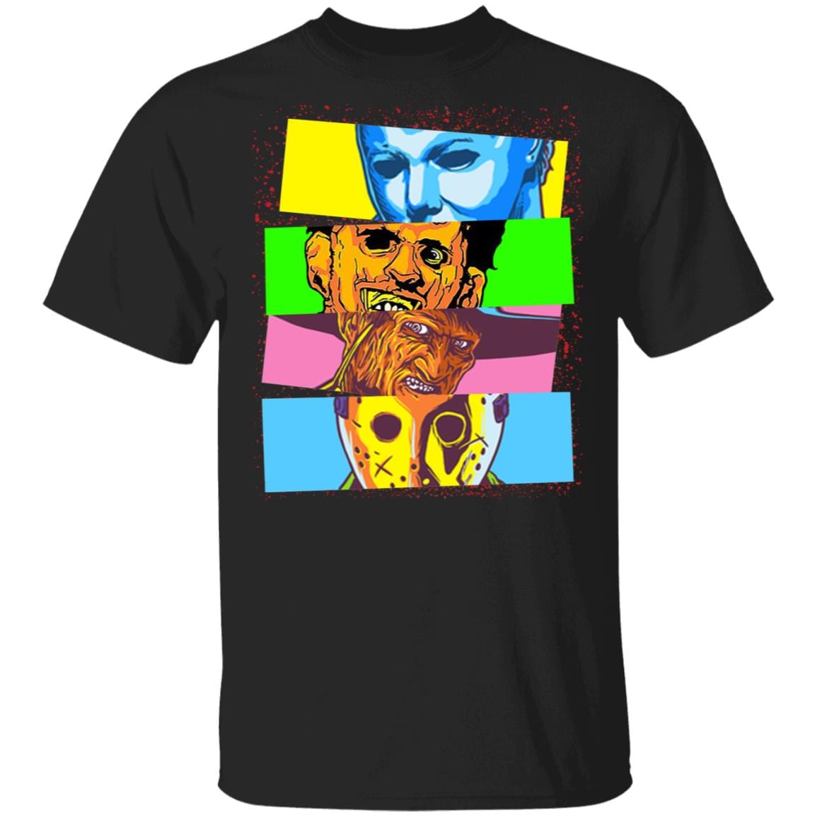 Legends Horror Movies Friends Pop Art T-shirt - Halloween Movie Characters Shirt, Black, Unisex T-Shirt