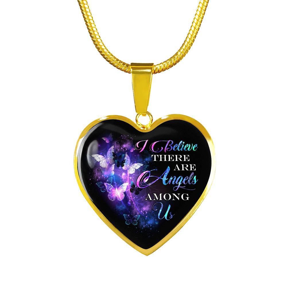Butterfly I Believe There Are Angels Among Us Heart Pendant Necklace - Heart Luxury Necklace (Gold Plated)