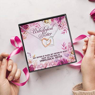 Alternative view of Unbiological Sister Not Sisters By Blood But Sisters By Heart Joined Interlocking Hearts Pendant Necklace