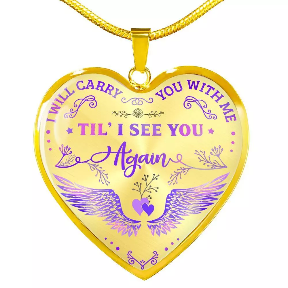 Wings I Will Carry You with Me Til' I See You Again Heart Pendant Necklace - Heart Luxury Necklace (Gold Plated)
