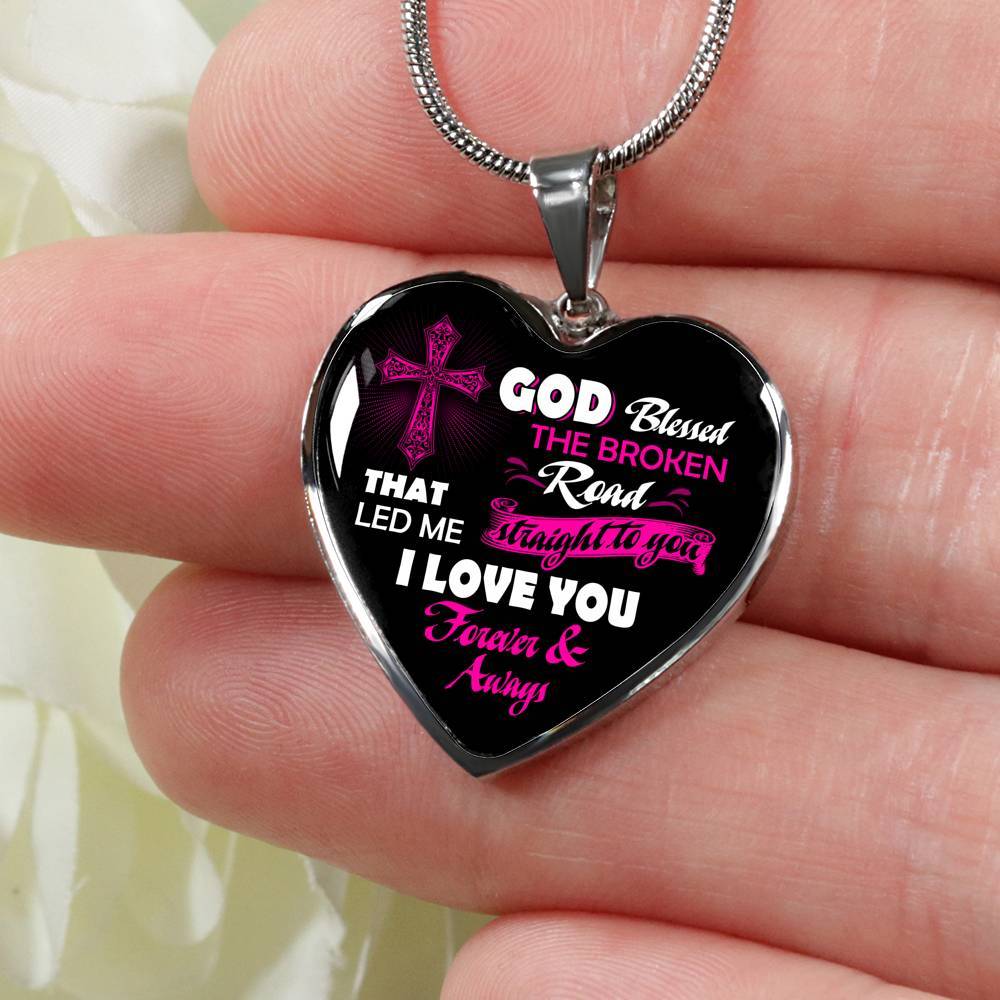 Gifts from Husband to My Wife God Blessed the Broken Road That Led Me Straight to You Heart Pendant Necklace - Heart Luxury Necklace (Silver)