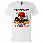 An Old Witch Cannot Survive On Wine Alone She Also Needs A Border Collie Halloween T-shirt - V-neck, White, V-Neck T-Shirt
