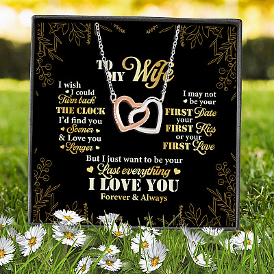 Alternative view of To My Wife Turn Back The Clock I'd Find You Sooner And Love You Longer Interlocking Hearts Pendant Necklace