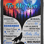 Wolf To My Son Whenever You Feel Overwhelmed From Mom Fleece Blanket - Premium Sherpa Blanket - Woven Blanket, White, Cozy Plush Fleece Blanket - 50x60