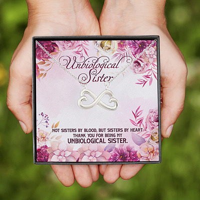 Unbiological Sister Not Sisters By Blood But Sisters By Heart Infinity Heart Pendant Necklace