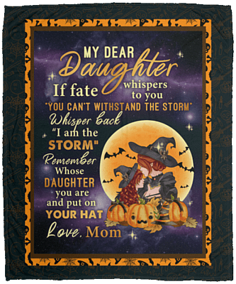 Witch My Dear Daughter Love from Mom Fleece Blanket - Premium Sherpa Blanket, White, Cozy Plush Fleece Blanket - 50x60