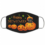 Happy Meow-lloween Funny Halloween Washable Reusable Custom - Printed Cloth Face Mask Cover, Black, Cloth Face Cover – Medium/Large