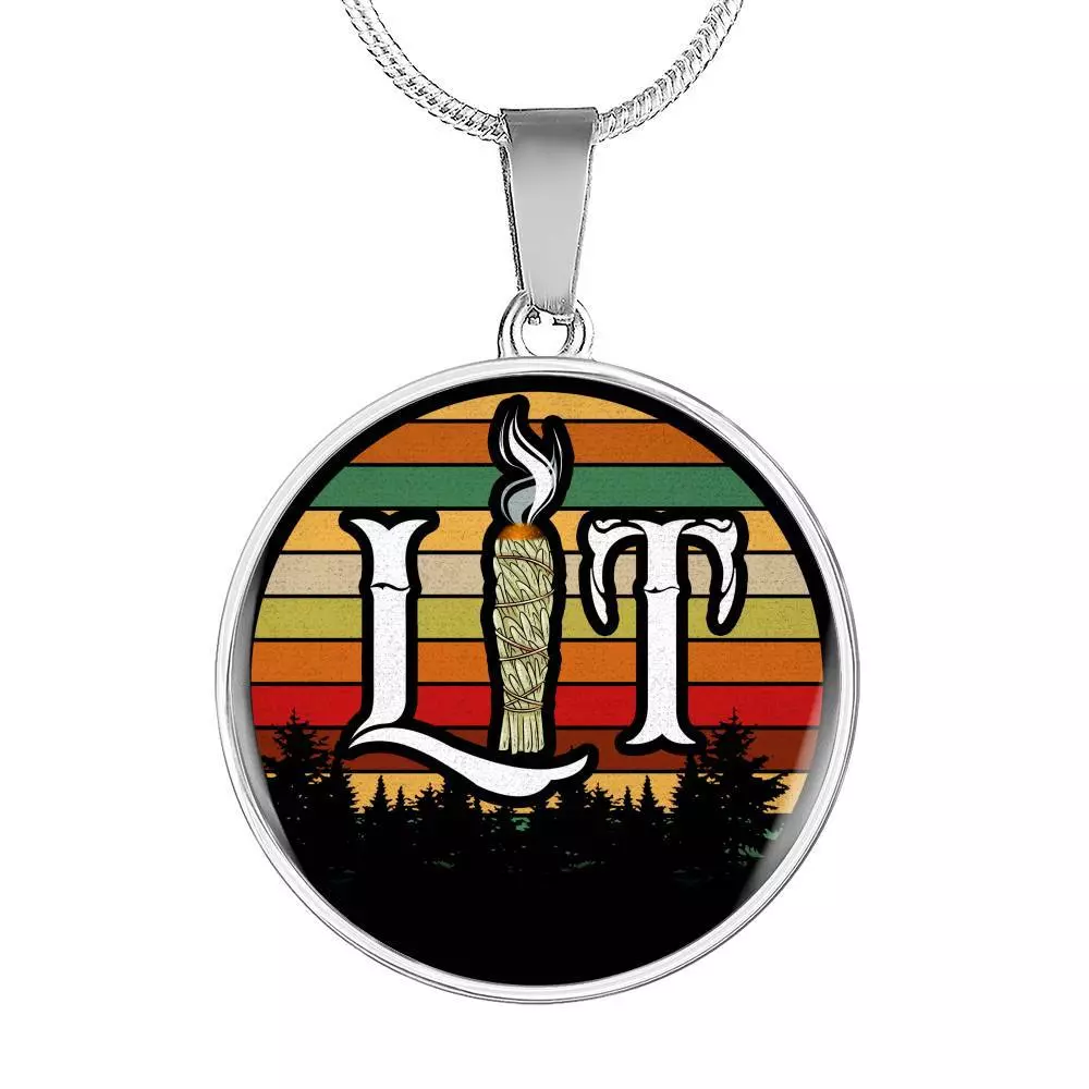 Funny Lit Burning Sage Smudge Chill Witchcraft Herbs Relax Witch Gift Halloween Circle Pendant Necklace - Circle Luxury Necklace (Silver)