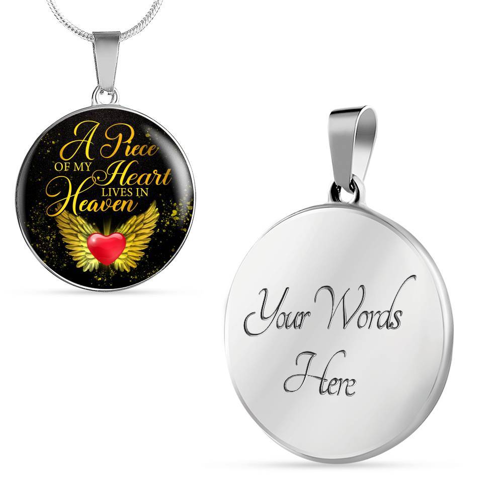 Angel Wings Heart a Piece of My Heart Lives in Heaven Circle Pendant Necklace - Circle Luxury Necklace (Silver)