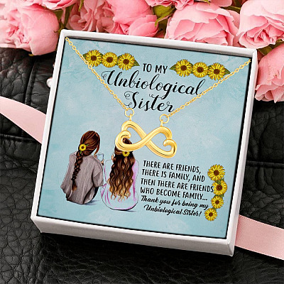 Alternative view of Sunflower to My Unbiological Sister There Are Friends There Is Family Infinity Heart Pendant Necklace