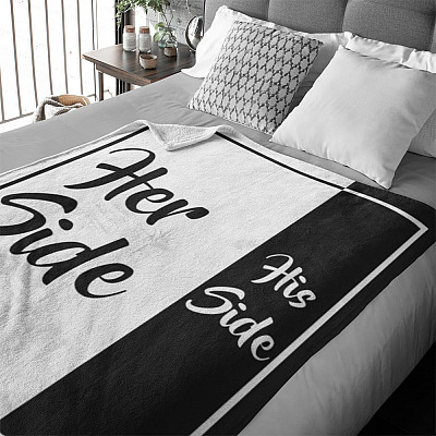 Alternative view of His Side Her Side Black White Fleece Blanket - Premium Sherpa Blanket - Woven Blanket