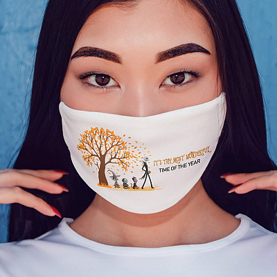 Alternative view of Most Wonderful Time Of The Year Nightmare Before Christmas Skellington Washable Reusable Custom Printed Cloth Face Mask Cover