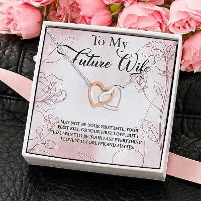 Alternative view of To My Future Wife I May Not Be Your First Date I Love You Forever And Always Interlocking Hearts Pendant Necklace
