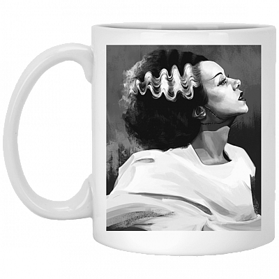 The Bride of Frankenstein Vintage Horror Characters Movie Ceramic Coffee Mug - Water Bottle, White, 11 oz. White Mug