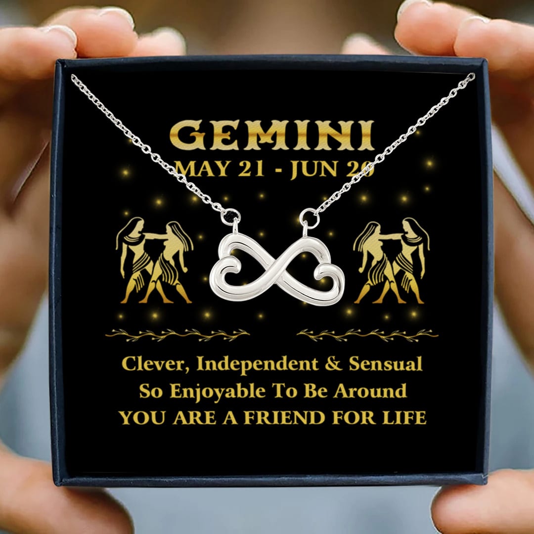 1Th. Zodiac Necklace Card Gemini Infinity Heart Necklace (Silver) 3
