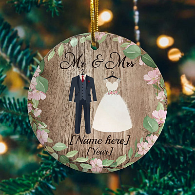 Alternative view of Mr And Mrs Personalized Decorative Christmas Ornament - Flat Circle Ornament - Funny Couple Ornaments