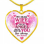 My Dear Wife I Asked God for an Angel He Sent Me You from Husband Heart Pendant Necklace - For Her - Heart Luxury Necklace (Gold Plated)