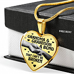 Grandma and Grandson a Bond That Can't Be Broken Heart Pendant Necklace - Heart Luxury Necklace (Gold Plated)