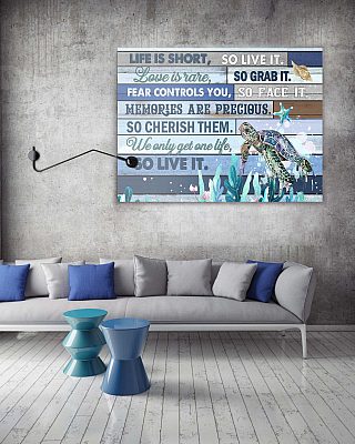Alternative view of Turtle Life Is Short So Live It Love Is Rare So Grab It Gallery Wrapped Framed Canvas Prints - Unframed Poster
