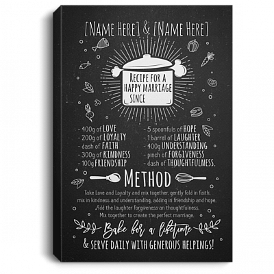 Personalized Recipe for a Happy Marriage Gallery Wrapped Framed Canvas Prints - Home Decor Wall Art - Newlywed Gifts Funny, White, 0.75'' Framed Canvas