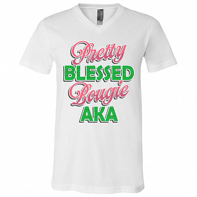 Pretty Blessed And Bougie AKA 1908 T-Shirt - V Neck, White, V-Neck T-Shirt