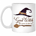 Good Witch Just Kidding I'm Bad Too Bad Witch Besties Matching Ceramic Coffee Mug - Witches Brew Mug, White, 11 oz. White Mug