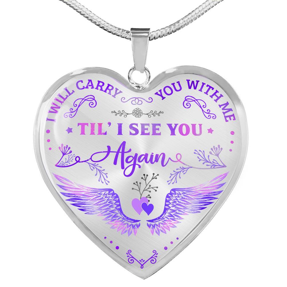 Wings I Will Carry You with Me Til' I See You Again Heart Pendant Necklace - Heart Luxury Necklace (Silver)