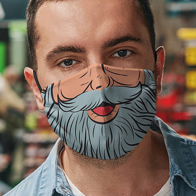 Alternative view of Santa Face Washable Reusable Custom Printed Cloth Face Mask Cover - Santa Beard Face Mask Christmas Face Mask