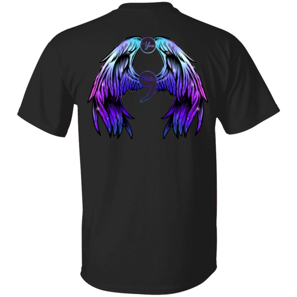 You Matter Wings Suicide Prevention Awareness Semicolon Purple N Teal Print On Back Only Plain Front T-Shirt, Black, Unisex T-Shirt